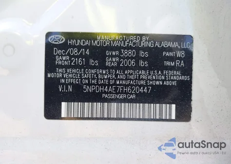2015 Hyundai Elantra Se z USA, uszkodzony, nr VIN 5NPDH4AE7FH620447
